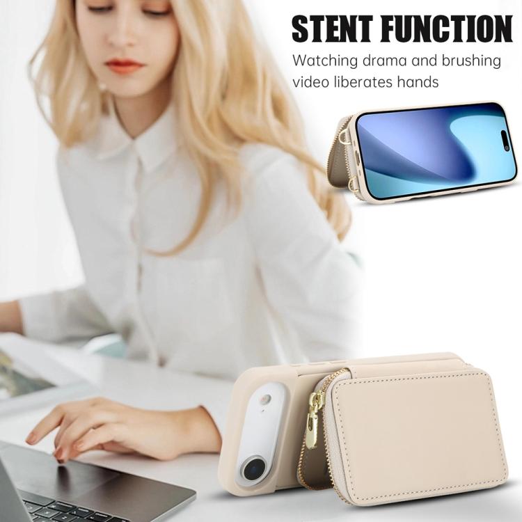 For iPhone Air Crossbody Zipper RFID Card Bag Phone Case(Apricot) - iPhone Air Cases by buy2fix | Online Shopping UK | buy2fix