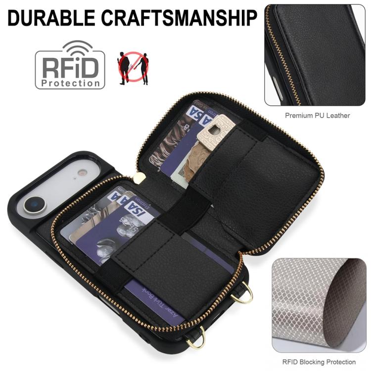 For iPhone Air Crossbody Zipper RFID Card Bag Phone Case(Black) - iPhone Air Cases by buy2fix | Online Shopping UK | buy2fix