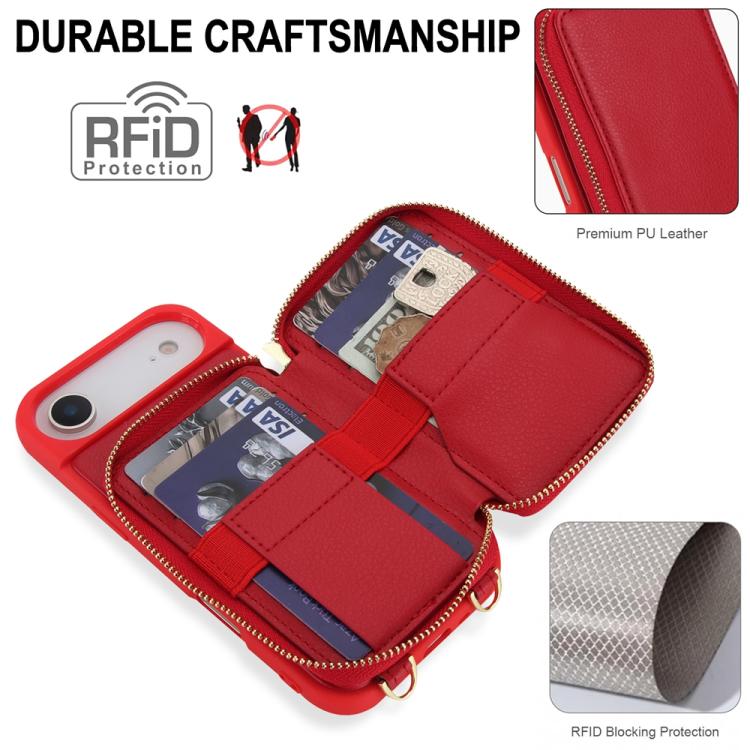 For iPhone Air Crossbody Zipper RFID Card Bag Phone Case(Red) - iPhone Air Cases by buy2fix | Online Shopping UK | buy2fix