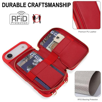 For iPhone Air Crossbody Zipper RFID Card Bag Phone Case(Red) - iPhone Air Cases by buy2fix | Online Shopping UK | buy2fix
