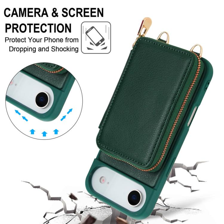 For iPhone Air Crossbody Zipper RFID Card Bag Phone Case(Green) - iPhone Air Cases by buy2fix | Online Shopping UK | buy2fix