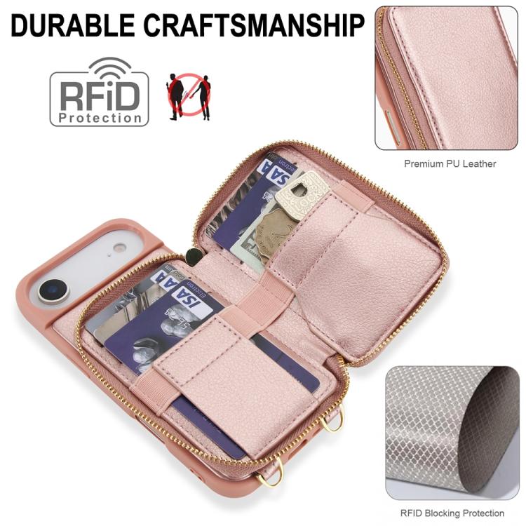 For iPhone Air Crossbody Zipper RFID Card Bag Phone Case(Rose Gold) - iPhone Air Cases by buy2fix | Online Shopping UK | buy2fix