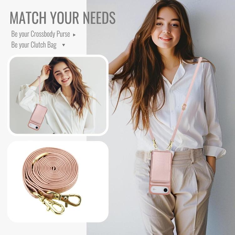 For iPhone Air Crossbody Zipper RFID Card Bag Phone Case(Rose Gold) - iPhone Air Cases by buy2fix | Online Shopping UK | buy2fix