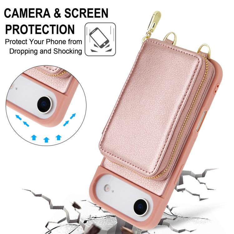 For iPhone Air Crossbody Zipper RFID Card Bag Phone Case(Rose Gold) - iPhone Air Cases by buy2fix | Online Shopping UK | buy2fix