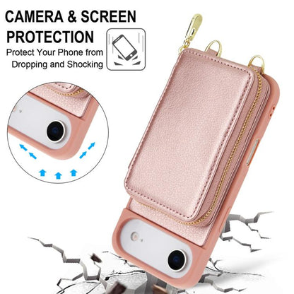 For iPhone Air Crossbody Zipper RFID Card Bag Phone Case(Rose Gold) - iPhone Air Cases by buy2fix | Online Shopping UK | buy2fix