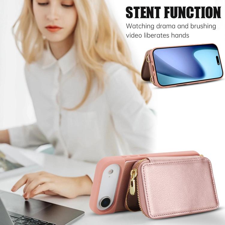 For iPhone Air Crossbody Zipper RFID Card Bag Phone Case(Rose Gold) - iPhone Air Cases by buy2fix | Online Shopping UK | buy2fix
