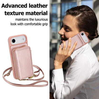 For iPhone Air Crossbody Zipper RFID Card Bag Phone Case(Rose Gold) - iPhone Air Cases by buy2fix | Online Shopping UK | buy2fix