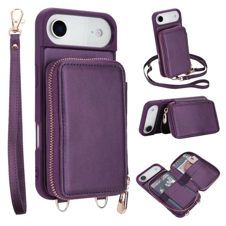 For iPhone Air Crossbody Zipper RFID Card Bag Phone Case(Dark Purple) - iPhone Air Cases by buy2fix | Online Shopping UK | buy2fix