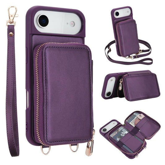 For iPhone Air Crossbody Zipper RFID Card Bag Phone Case(Dark Purple) - iPhone Air Cases by buy2fix | Online Shopping UK | buy2fix