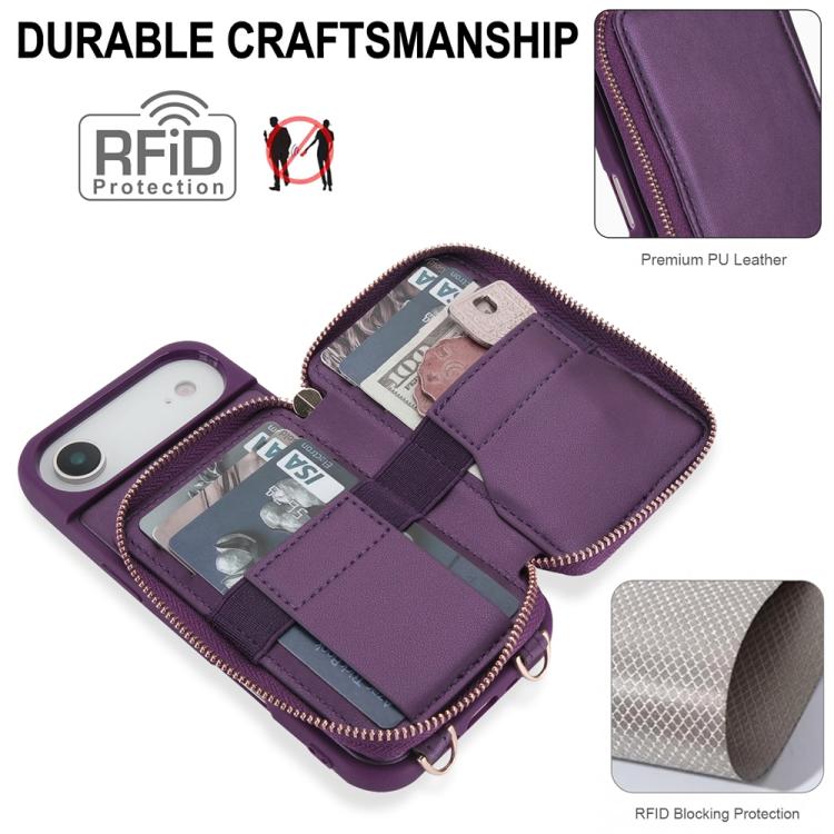 For iPhone Air Crossbody Zipper RFID Card Bag Phone Case(Dark Purple) - iPhone Air Cases by buy2fix | Online Shopping UK | buy2fix