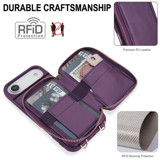 For iPhone Air Crossbody Zipper RFID Card Bag Phone Case(Dark Purple) - iPhone Air Cases by buy2fix | Online Shopping UK | buy2fix