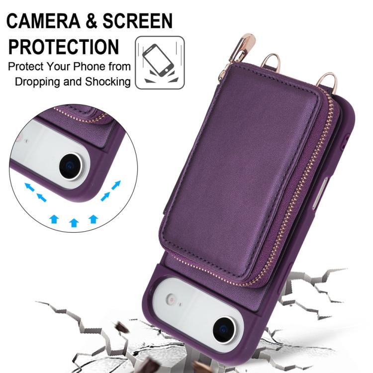 For iPhone Air Crossbody Zipper RFID Card Bag Phone Case(Dark Purple) - iPhone Air Cases by buy2fix | Online Shopping UK | buy2fix