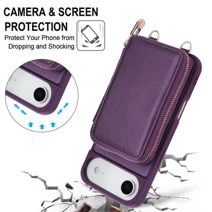 For iPhone Air Crossbody Zipper RFID Card Bag Phone Case(Dark Purple) - iPhone Air Cases by buy2fix | Online Shopping UK | buy2fix