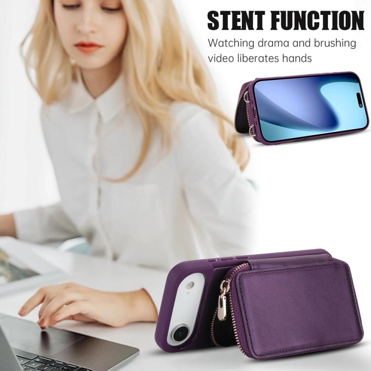 For iPhone Air Crossbody Zipper RFID Card Bag Phone Case(Dark Purple) - iPhone Air Cases by buy2fix | Online Shopping UK | buy2fix