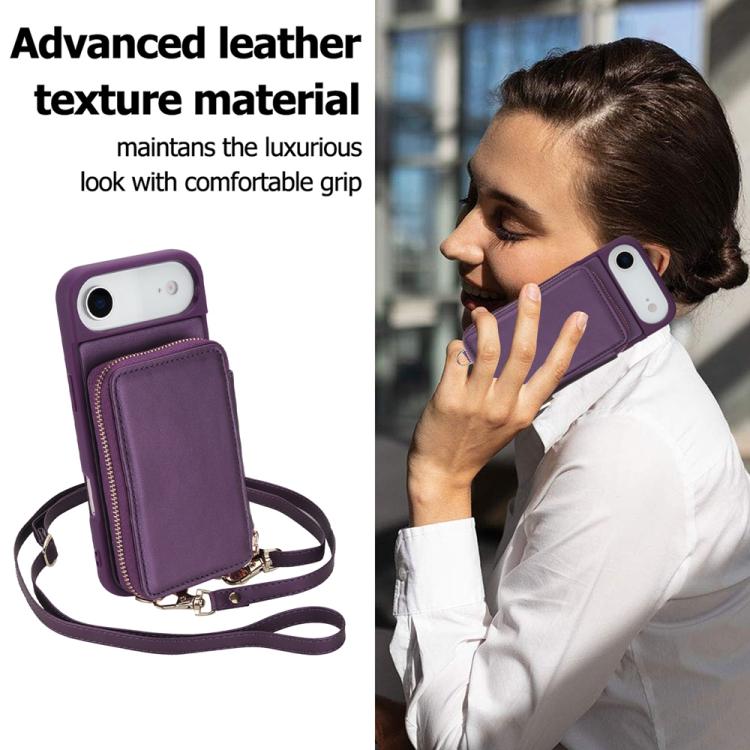 For iPhone Air Crossbody Zipper RFID Card Bag Phone Case(Dark Purple) - iPhone Air Cases by buy2fix | Online Shopping UK | buy2fix