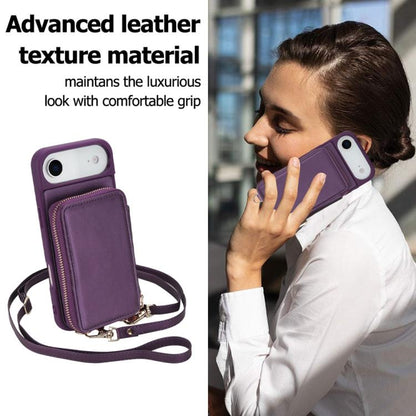 For iPhone Air Crossbody Zipper RFID Card Bag Phone Case(Dark Purple) - iPhone Air Cases by buy2fix | Online Shopping UK | buy2fix