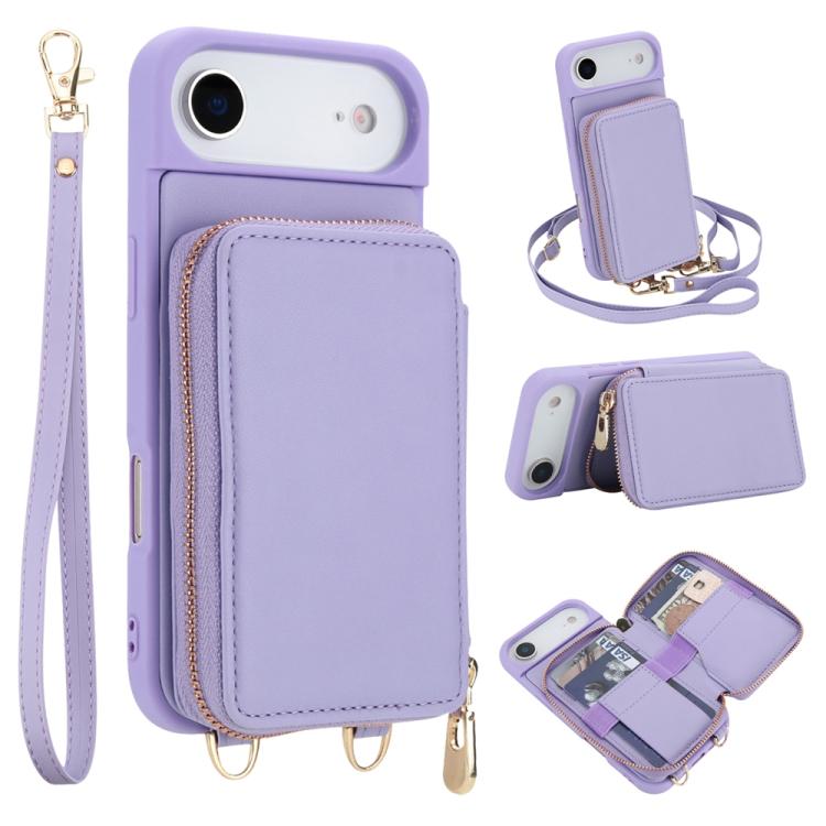 For iPhone Air Crossbody Zipper RFID Card Bag Phone Case(Light Purple) - iPhone Air Cases by buy2fix | Online Shopping UK | buy2fix