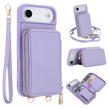 For iPhone Air Crossbody Zipper RFID Card Bag Phone Case(Light Purple) - iPhone Air Cases by buy2fix | Online Shopping UK | buy2fix