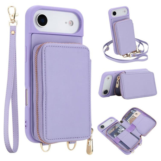 For iPhone Air Crossbody Zipper RFID Card Bag Phone Case(Light Purple) - iPhone Air Cases by buy2fix | Online Shopping UK | buy2fix