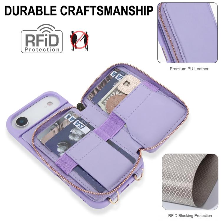 For iPhone Air Crossbody Zipper RFID Card Bag Phone Case(Light Purple) - iPhone Air Cases by buy2fix | Online Shopping UK | buy2fix