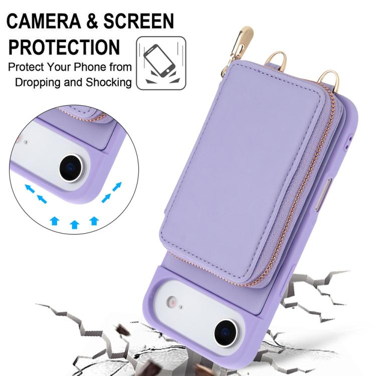 For iPhone Air Crossbody Zipper RFID Card Bag Phone Case(Light Purple) - iPhone Air Cases by buy2fix | Online Shopping UK | buy2fix