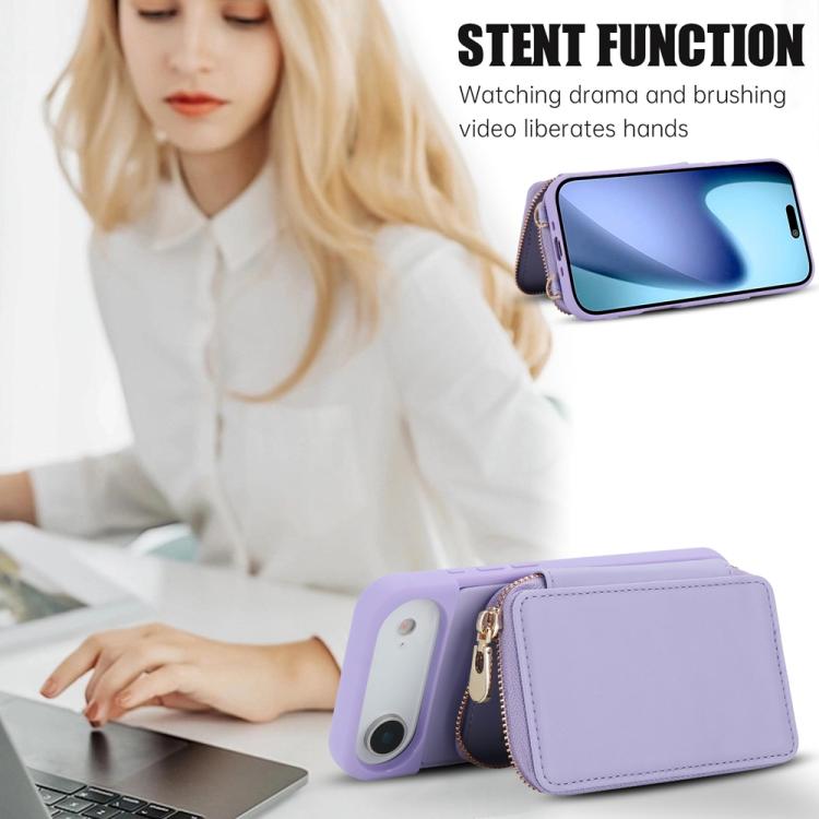 For iPhone Air Crossbody Zipper RFID Card Bag Phone Case(Light Purple) - iPhone Air Cases by buy2fix | Online Shopping UK | buy2fix