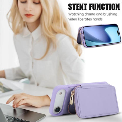 For iPhone Air Crossbody Zipper RFID Card Bag Phone Case(Light Purple) - iPhone Air Cases by buy2fix | Online Shopping UK | buy2fix