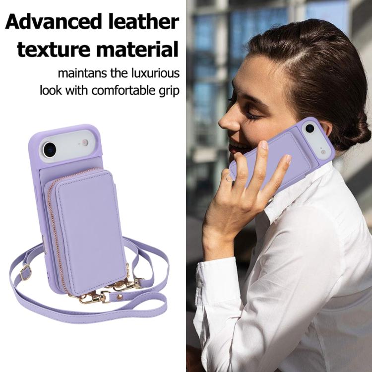 For iPhone Air Crossbody Zipper RFID Card Bag Phone Case(Light Purple) - iPhone Air Cases by buy2fix | Online Shopping UK | buy2fix
