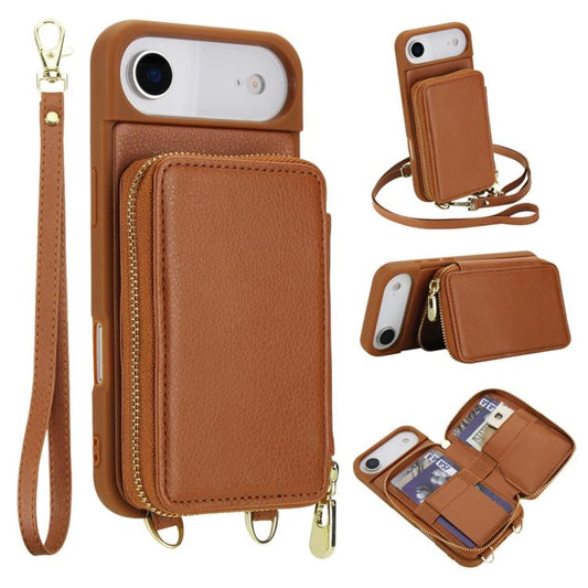 For iPhone Air Crossbody Zipper RFID Card Bag Phone Case(Brown) - iPhone Air Cases by buy2fix | Online Shopping UK | buy2fix