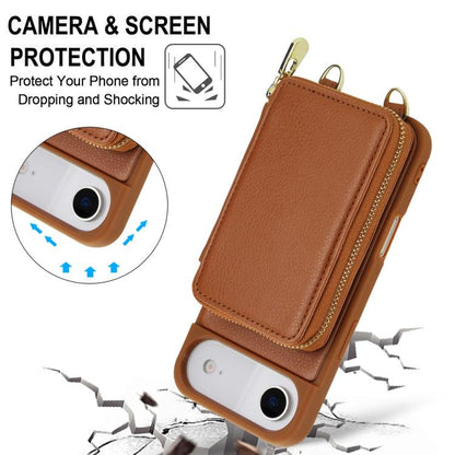 For iPhone Air Crossbody Zipper RFID Card Bag Phone Case(Brown) - iPhone Air Cases by buy2fix | Online Shopping UK | buy2fix