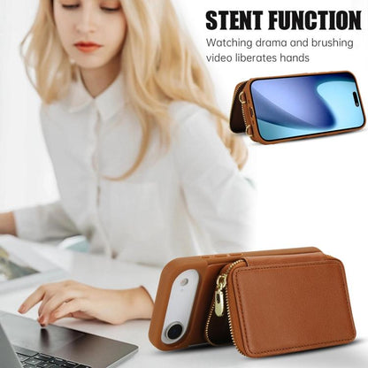 For iPhone Air Crossbody Zipper RFID Card Bag Phone Case(Brown) - iPhone Air Cases by buy2fix | Online Shopping UK | buy2fix