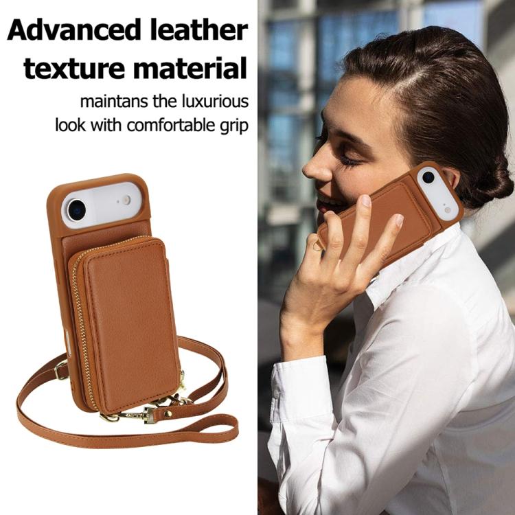 For iPhone Air Crossbody Zipper RFID Card Bag Phone Case(Brown) - iPhone Air Cases by buy2fix | Online Shopping UK | buy2fix