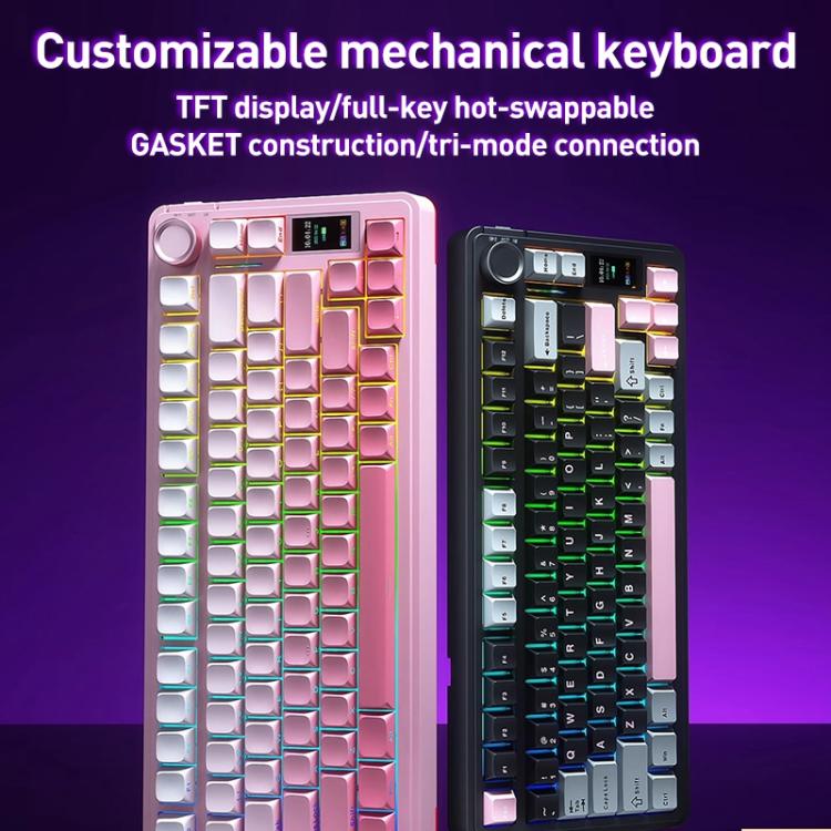 AULA S75 Pro 80 Keys wired/2.4G/Bluetooth Three Model Customizable Gradient Mechanical Keyboard(Gray+Black+Pink) - Wireless Keyboard by AULA | Online Shopping UK | buy2fix