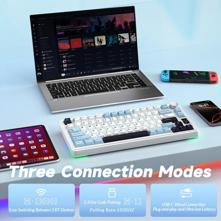 AULA S75 Pro 80 Keys wired/2.4G/Bluetooth Three Model Customizable Gradient Mechanical Keyboard(Gray+Black+Pink) - Wireless Keyboard by AULA | Online Shopping UK | buy2fix
