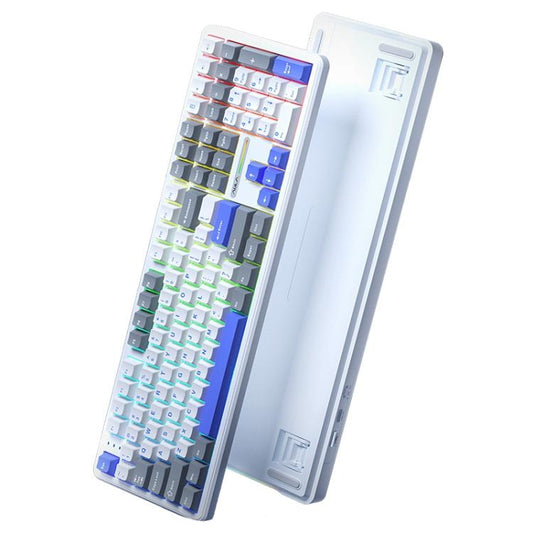 AULA F108 108 Keys Wired/2.4G/Bluetooth Three Model Customizable RGB Gaming Mechanical Keyboard(Gray + White + Blue Caramel Latte Axis) - Wireless Keyboard by AULA | Online Shopping UK | buy2fix