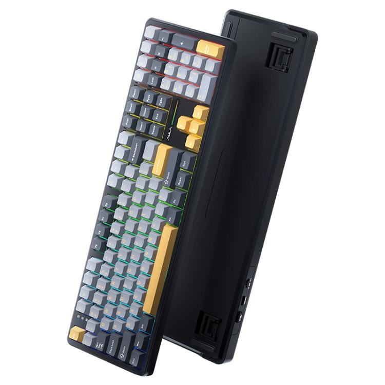 AULA F108 108 Keys Wired/2.4G/Bluetooth Three Model Customizable RGB Gaming Mechanical Keyboard(Dark Grey + Light Grey + Yellow Caramel Latte Axis) - Wireless Keyboard by AULA | Online Shopping UK | buy2fix