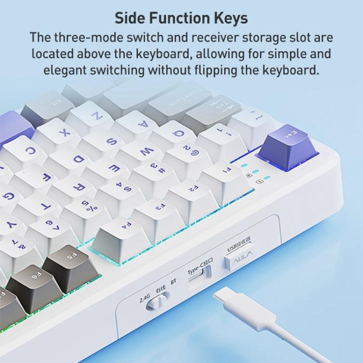 AULA F108 108 Keys Wired/2.4G/Bluetooth Three Model Customizable RGB Gaming Mechanical Keyboard(Dark Grey + Light Grey + Yellow Caramel Latte Axis) - Wireless Keyboard by AULA | Online Shopping UK | buy2fix