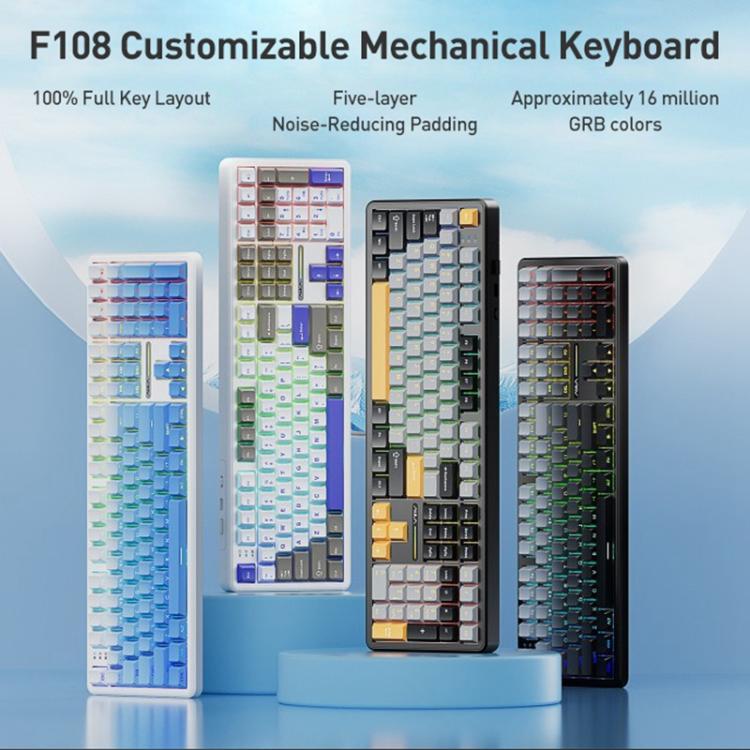 AULA F108 108 Keys Wired/2.4G/Bluetooth Three Model Customizable RGB Gaming Mechanical Keyboard(Gray + White + Blue Caramel Latte Axis) - Wireless Keyboard by AULA | Online Shopping UK | buy2fix