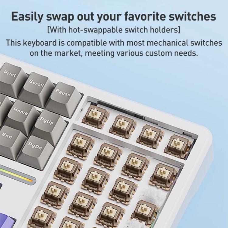 AULA F108 108 Keys Wired/2.4G/Bluetooth Three Model Customizable RGB Gaming Mechanical Keyboard(Dark Grey + Light Grey + Yellow Caramel Latte Axis) - Wireless Keyboard by AULA | Online Shopping UK | buy2fix