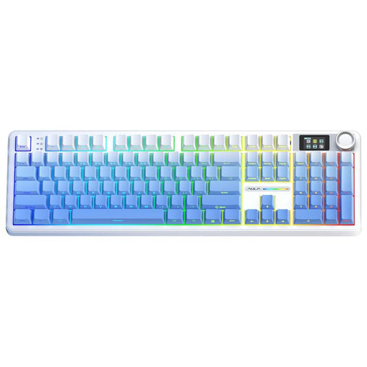 AULA F108 Pro 108 Keys Wired/2.4G/Bluetooth Three Model Customizable RGB Gaming Mechanical Keyboard(Glacier Blue) - Wireless Keyboard by AULA | Online Shopping UK | buy2fix