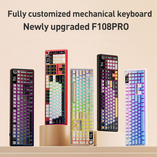 AULA F108 Pro 108 Keys Wired/2.4G/Bluetooth Three Model Customizable RGB Gaming Mechanical Keyboard(Fine Dust Grey) - Wireless Keyboard by AULA | Online Shopping UK | buy2fix