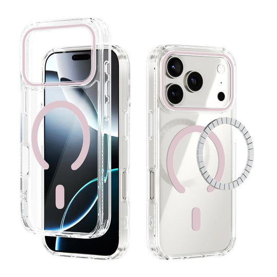 For iPhone 18 Pro / 17 Pro ABEEL MagSafe Magnetic Color Ring Anti-scratch Transparent Phone Case(Pink)