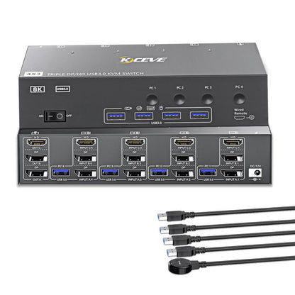 KCEVE KC-KVM403DH 4 IN 1 OUT DP/HD USB 3.0 4K 144Hz KVM Switch, Plug Type:UK Plug - Switch by buy2fix | Online Shopping UK | buy2fix