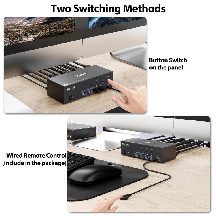 KCEVE KC-KVM403DH 4 IN 1 OUT DP/HD USB 3.0 4K 144Hz KVM Switch, Plug Type:EU Plug - Switch by buy2fix | Online Shopping UK | buy2fix