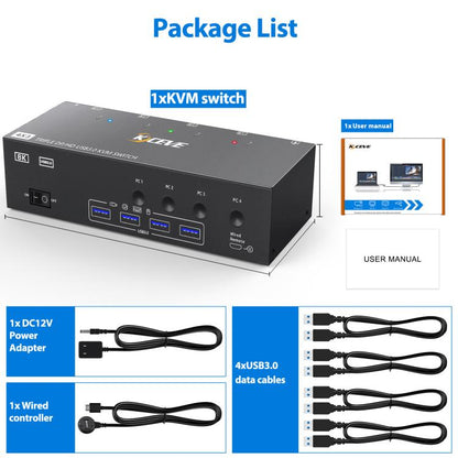 KCEVE KC-KVM403DH 4 IN 1 OUT DP/HD USB 3.0 4K 144Hz KVM Switch, Plug Type:UK Plug - Switch by buy2fix | Online Shopping UK | buy2fix