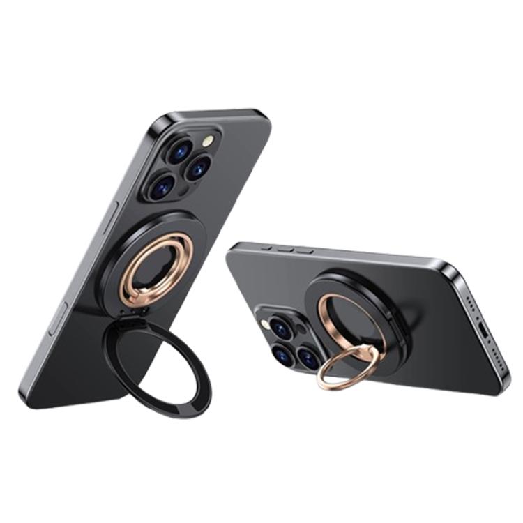 Contrast Color Dual MagSafe Magnetic Ring Phone Holder with Gear Sound(Titanium Black Rose Gold) - Ring Holder by buy2fix | Online Shopping UK | buy2fix