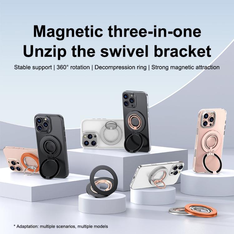 Contrast Color Dual MagSafe Magnetic Ring Phone Holder with Gear Sound(Titanium Silver Orange) - Ring Holder by buy2fix | Online Shopping UK | buy2fix