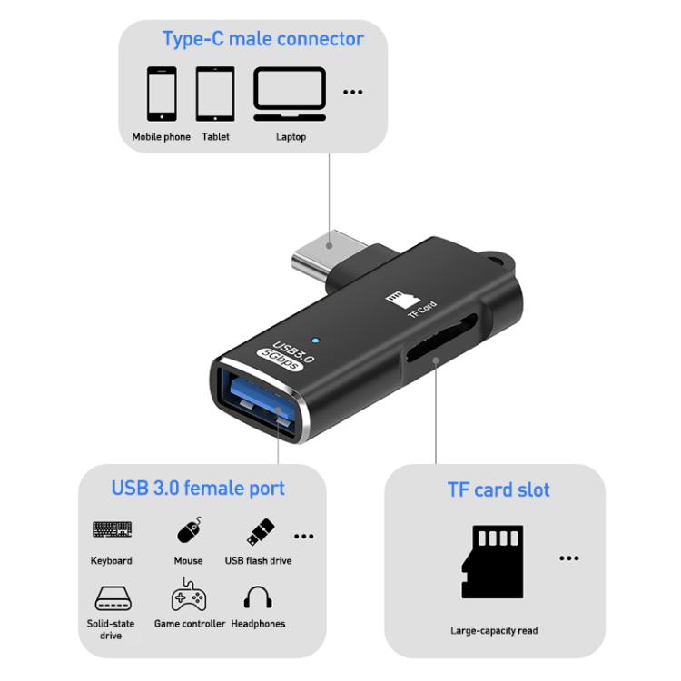 ADS-621 Type-C Male to TF Card Reader USB3.0 Female OTG Adapter(Black) - U Disk & Card Reader by buy2fix | Online Shopping UK | buy2fix