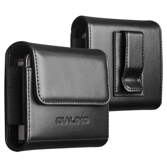 QIALINO Small Foldable Screen Universal Genuine Leather Phone Case(Black)