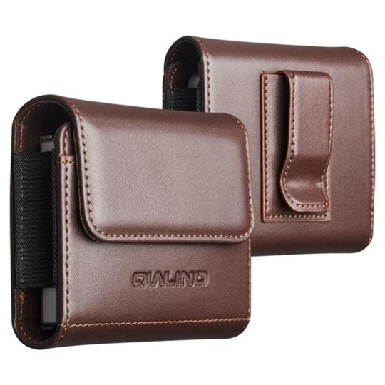 QIALINO Small Foldable Screen Universal Genuine Leather Phone Case(Brown)